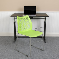 Flash Furniture RUT-498A-GN-GG HERCULES Series 661 lb. Capacity Green Stack Chair with Air-Vent Back and Gray Powder Coated Sled Base
